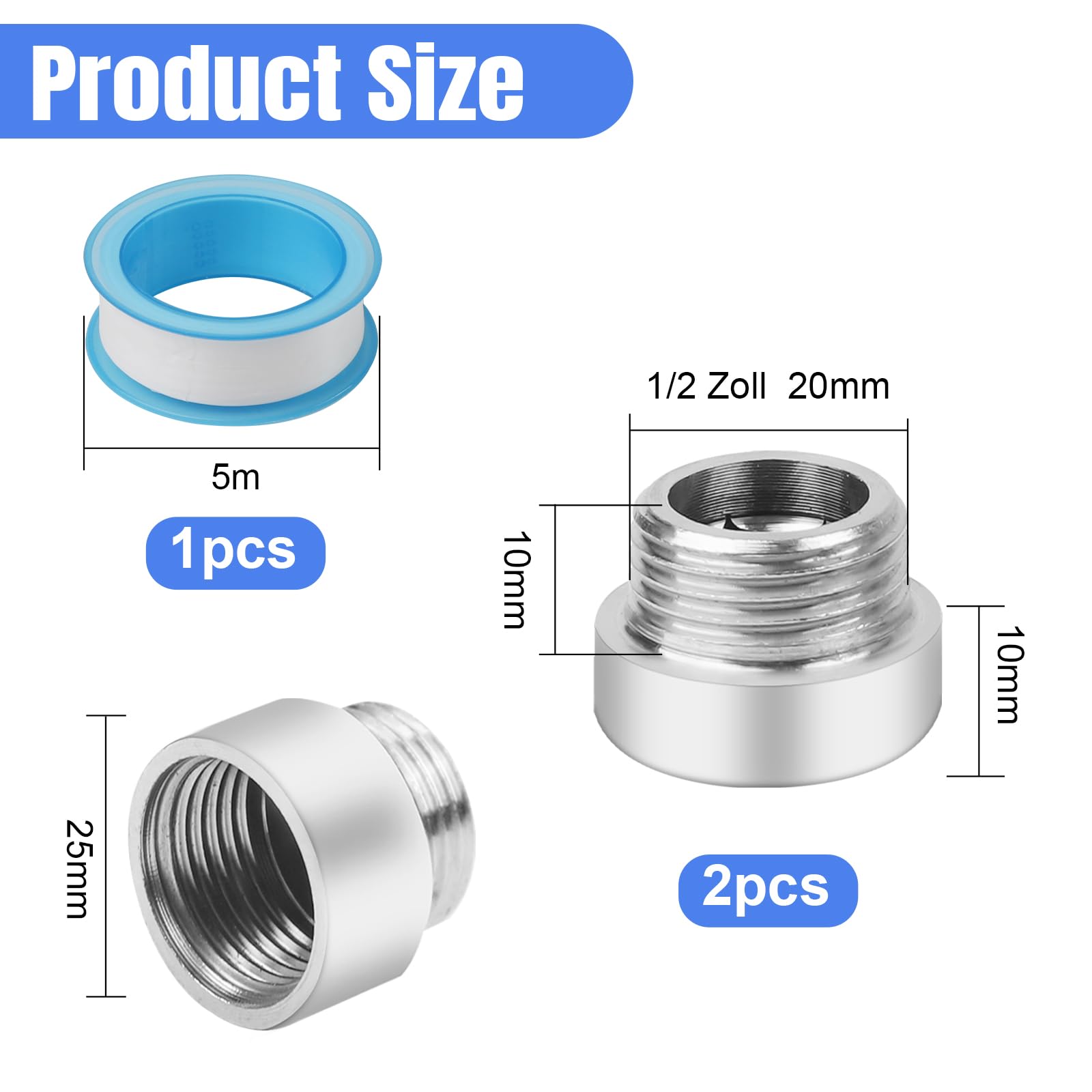 2 prolunghe per rubinetto da 1/2", 10 mm, in acciaio inox, prolunga per rubinetti, valvole angolari e soffioni