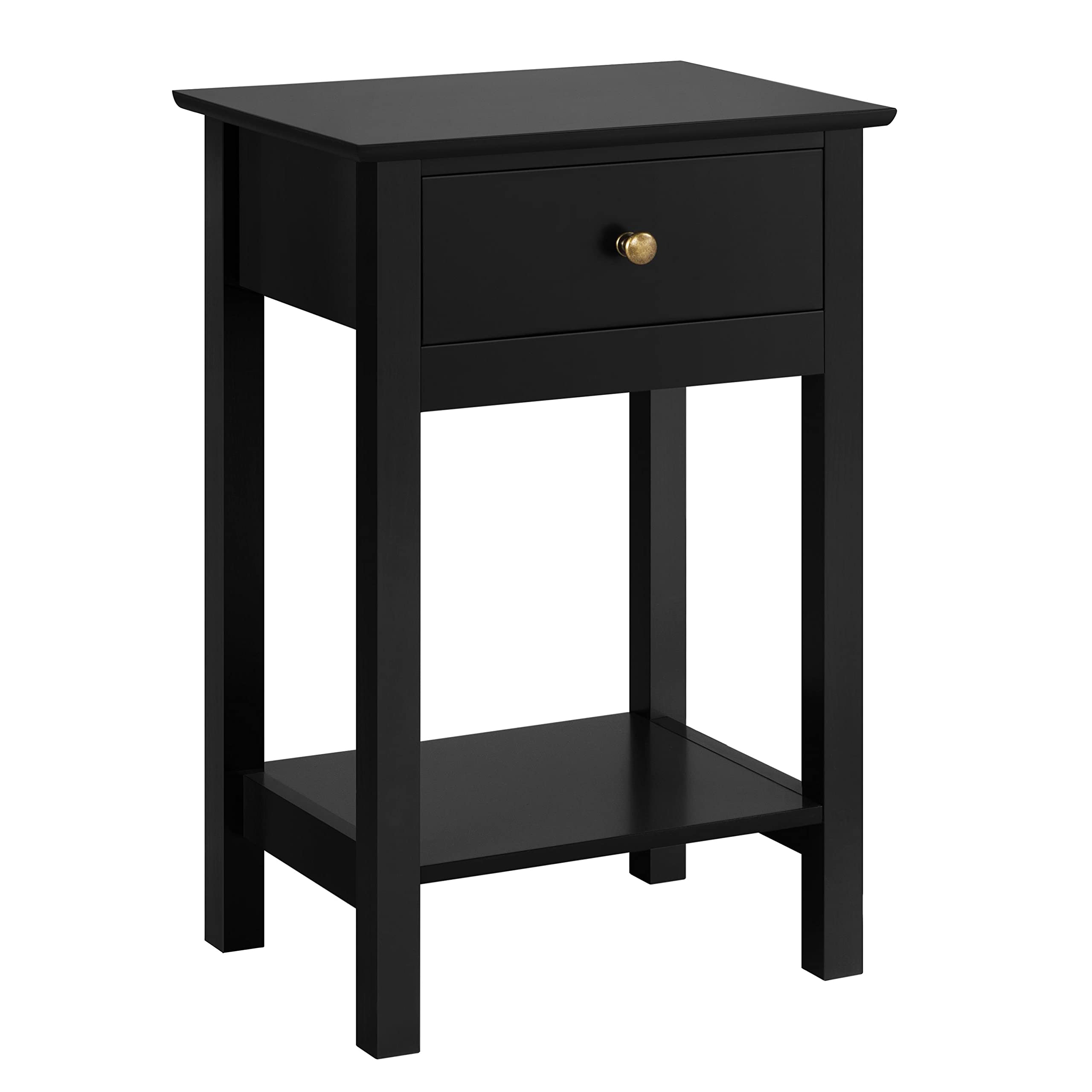 Yaheetech Black Bedside Table with Drawer and Bottom Storage Shelf, Small Side End Table, Nightstand Cabinet Storage Unit for Bedroom/Living Room, 30x40x61cm