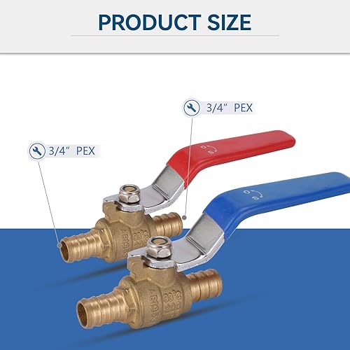 Miniatura 6 de Paquete de 2 válvulas de cierre PEX de 34 pulgadas, válvulas de bola de puerto completo de giro de 14 de pulgada, válvula de cierre de agua fría