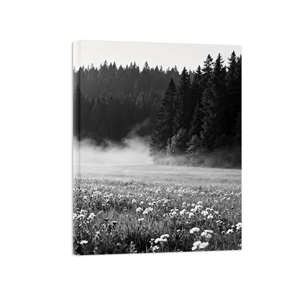 Black White Landscape Wall Art. Forest Flowers. Picture 70x90cm Unframed