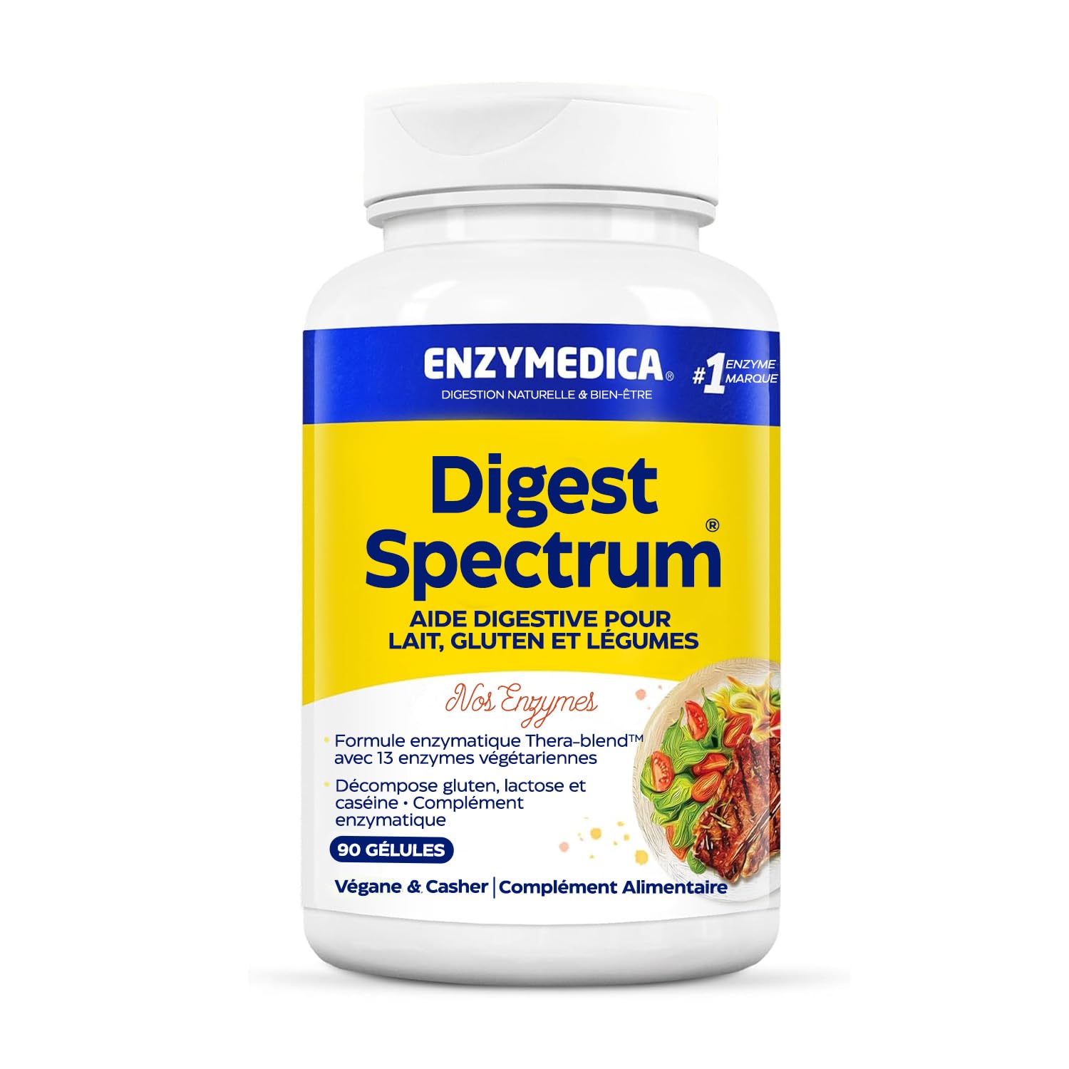 Enzymedica Digest Spectrum, 90 Capsules, Cible Gluten, Lactose, Caséine, Phénols