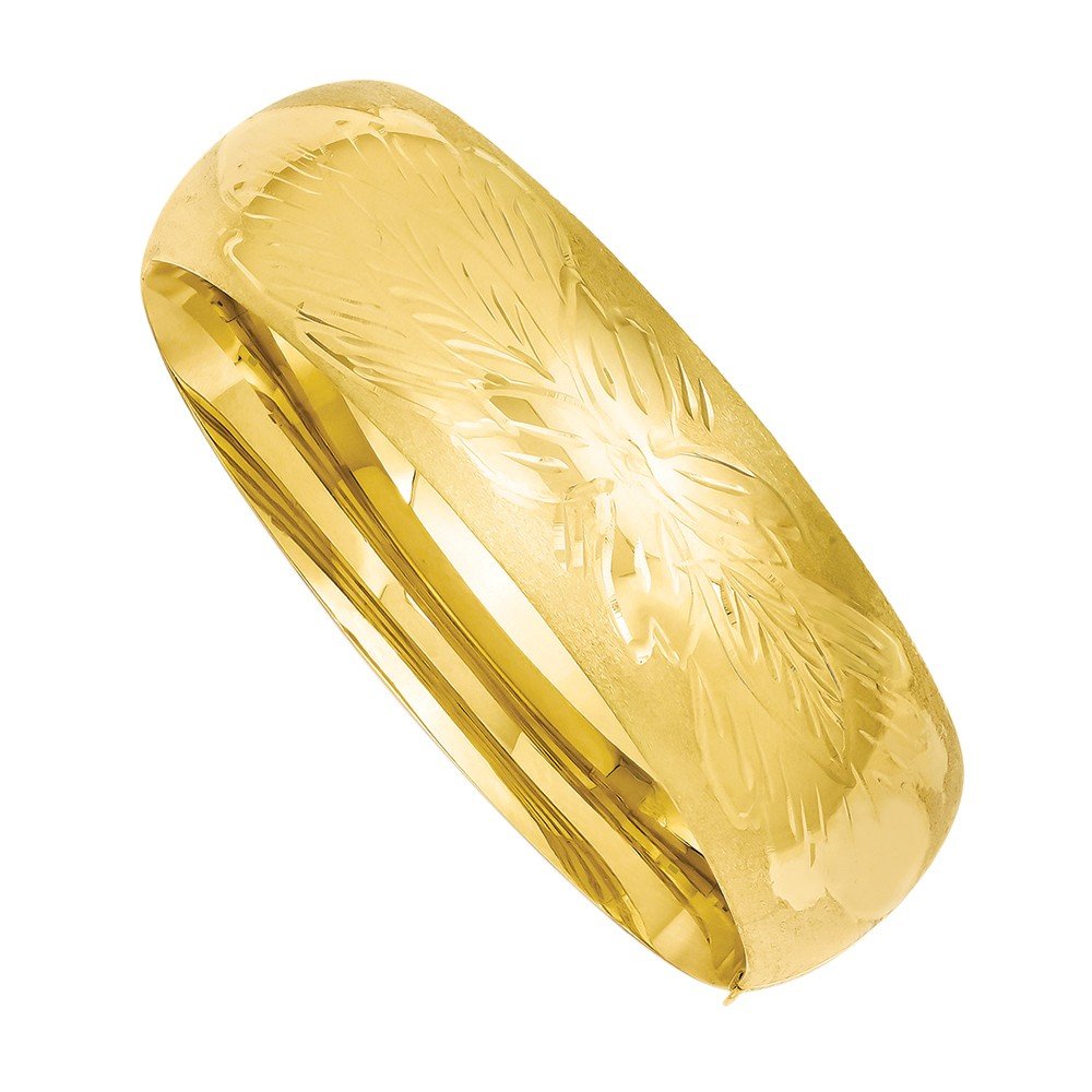 Wide Florentine Engraved Hinged Bangle Bracelet 14K Gold