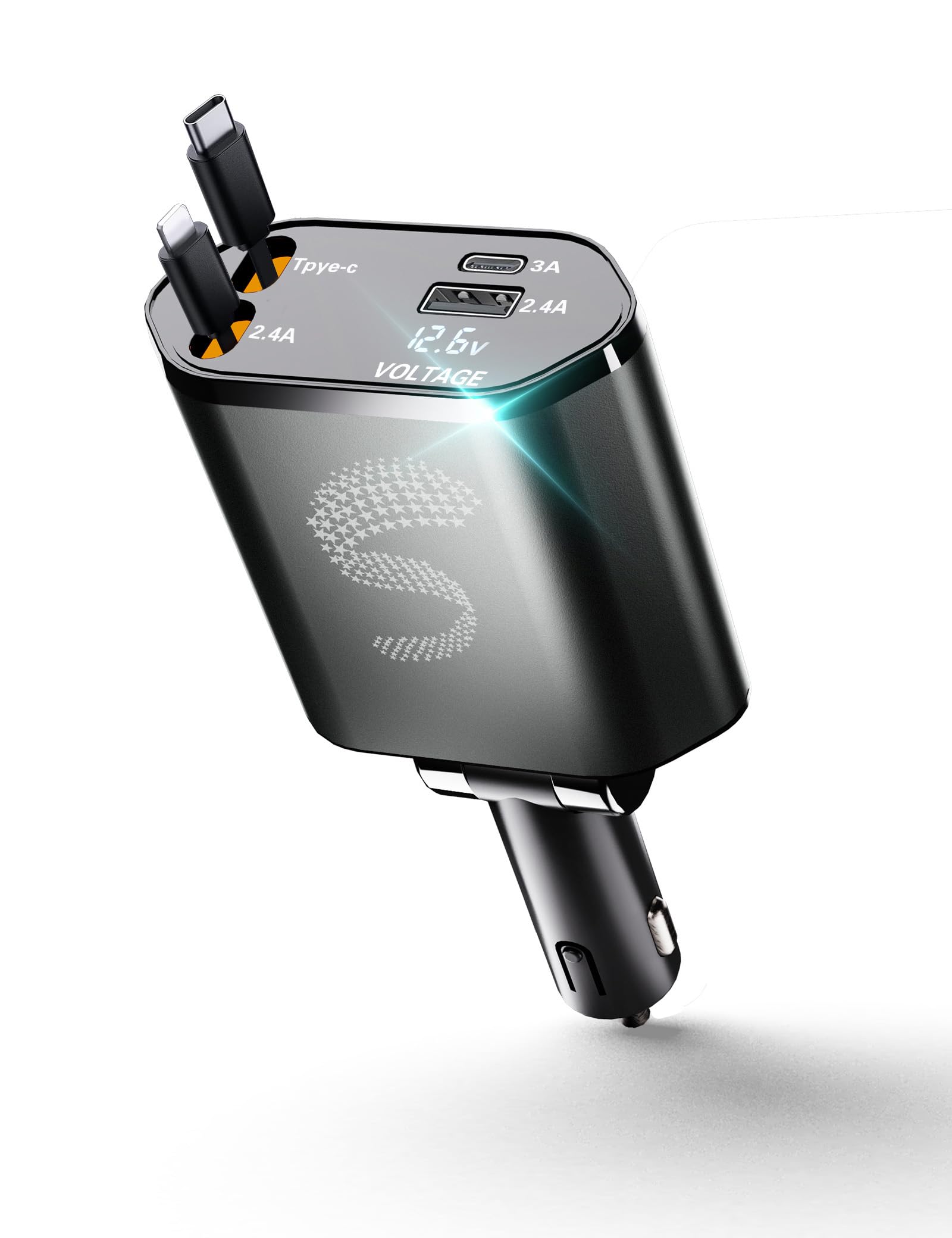 Retractable Car Charger USB C Fast Charging 120W Car Accessories Cigarette Lighter Adapter Car Charger iPhone16 15 14