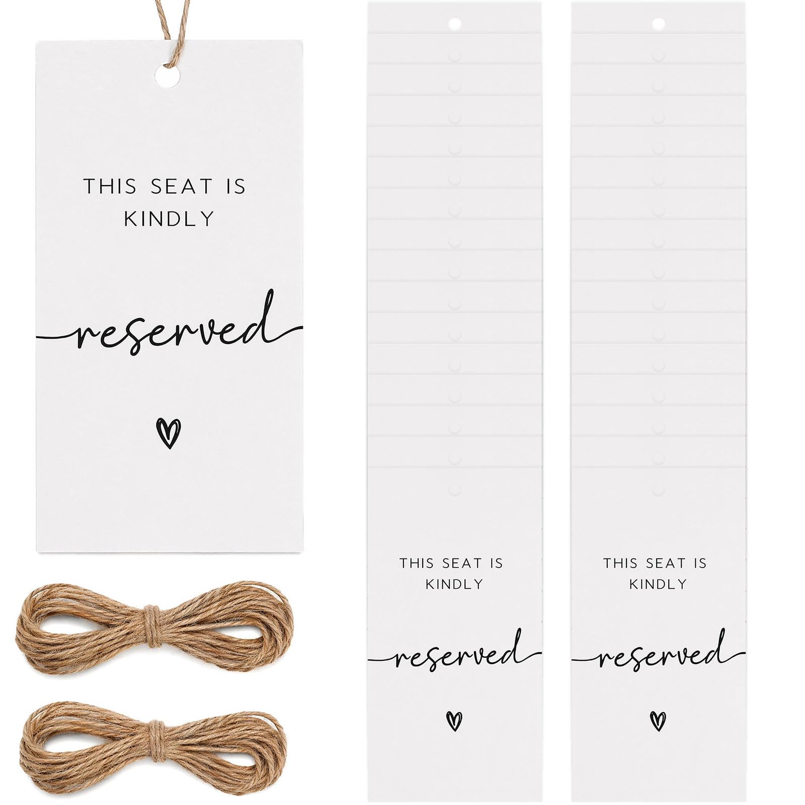 KIPTVO 36Pcs Reserved Seating Signs, Wedding Chair Tags with Jute Twine, Reserved Seat Signs for Wedding Ceremony, Church Pews, Events