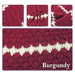 LimBridge Christmas Tree Skirt, 48 inches Knitted Rustic Stripe Thick Heavy Yarn Knit Xmas Holiday Decoration, Burgundy and Cream LimBridge Christmas Tree Skirt 48 inches Knitted Rustic Stripe Thick Heavy Yarn Knit Xmas Holiday Decoration Burgundy and Cream