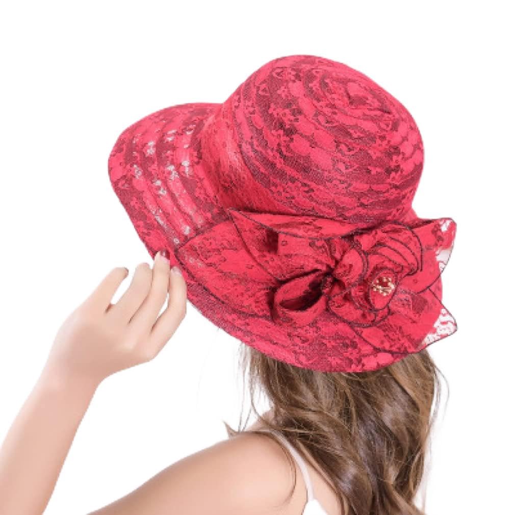 Cappello Estivo Elegante per Donna Cappello floscio in Pizzo a Tesa Larga Cappello da Festa da Donna Cappelli da Sole UV da Spiaggia