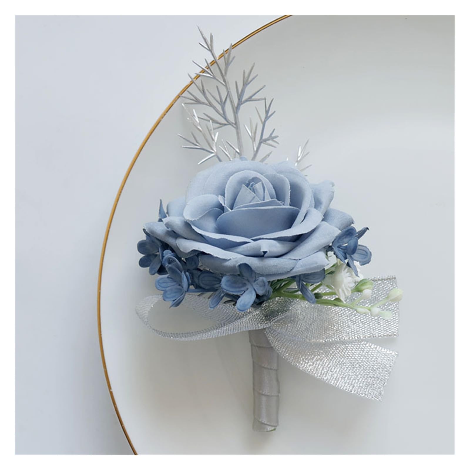 WTAXBH Corsages for Weddings Wedding Flower Bouquet Artificial Business Celebration Opening Guest Corsage Boutonniere Handed Haze Blue(Corsage)
