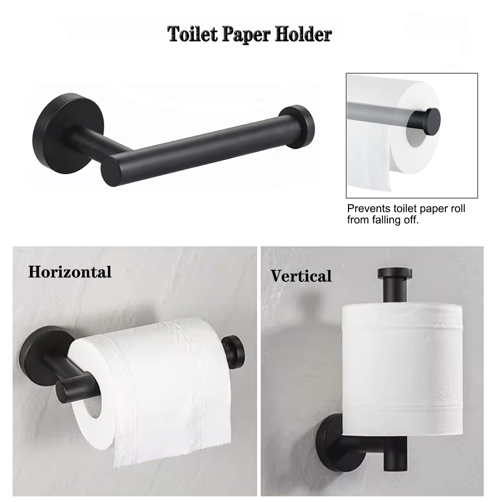 8-Piece Bathroom Hardware Set - 304 Stainless Steel Towel Rack, Toilet Paper Holder & Hooks