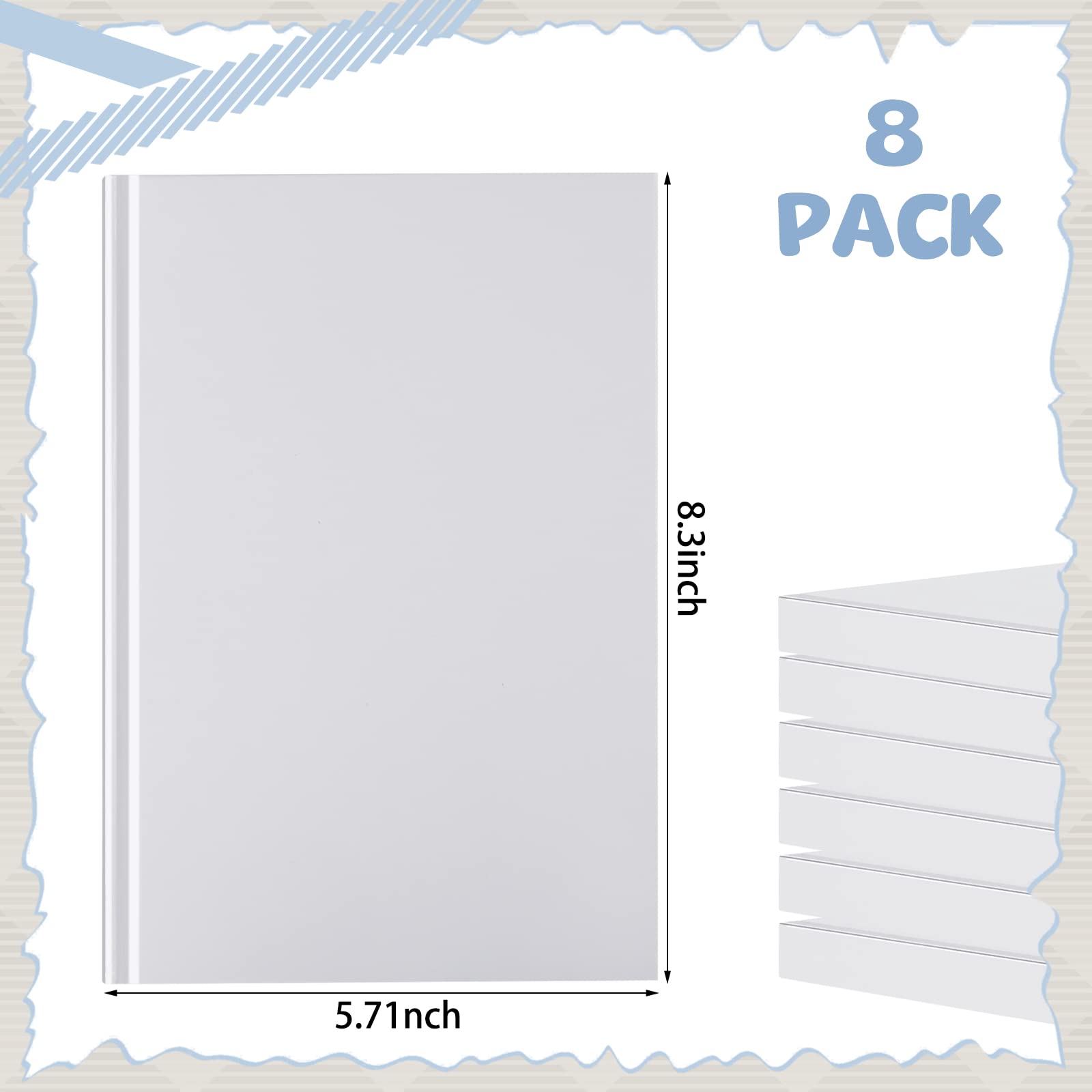 Henoyso 8 quaderni A5 bianchi, 100 fogli/200 pagine non foderate, quaderni in carta kraft, con copertina rigida, per scrivere e disegnare, per regali, studenti, scuola, ufficio, 21,1 x 14,5 cm (bianco