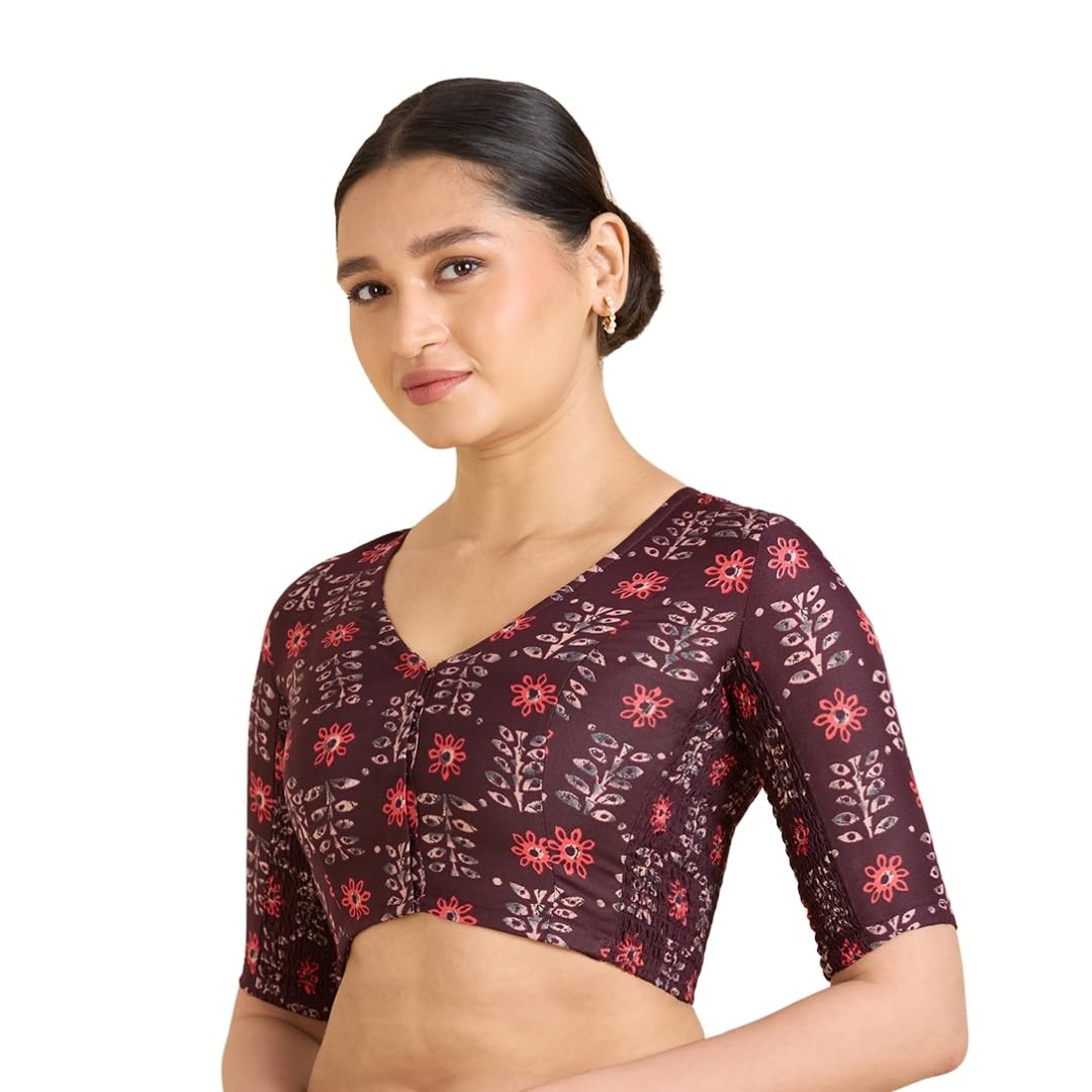 Women's Cotton Printed Side Stretch (Smocked) Readymade Saree Blouse-image-26