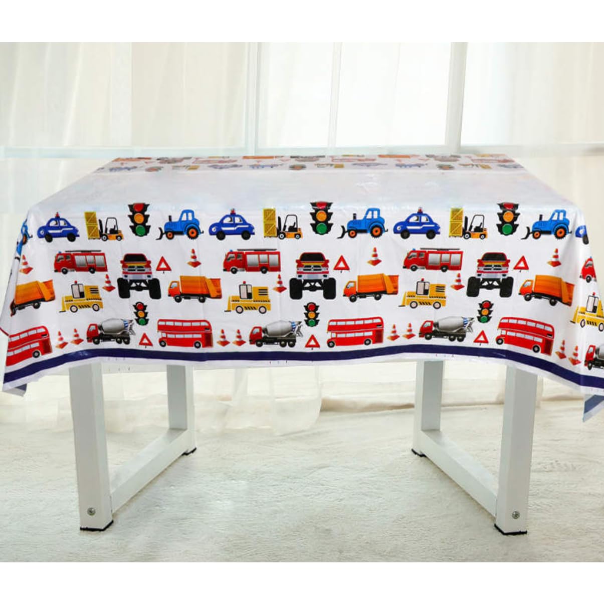 Construction Party Tablecloth, Pack of 2, Car Themed Party Table Cloths, Monster Truck Party Table Covers - Image 2