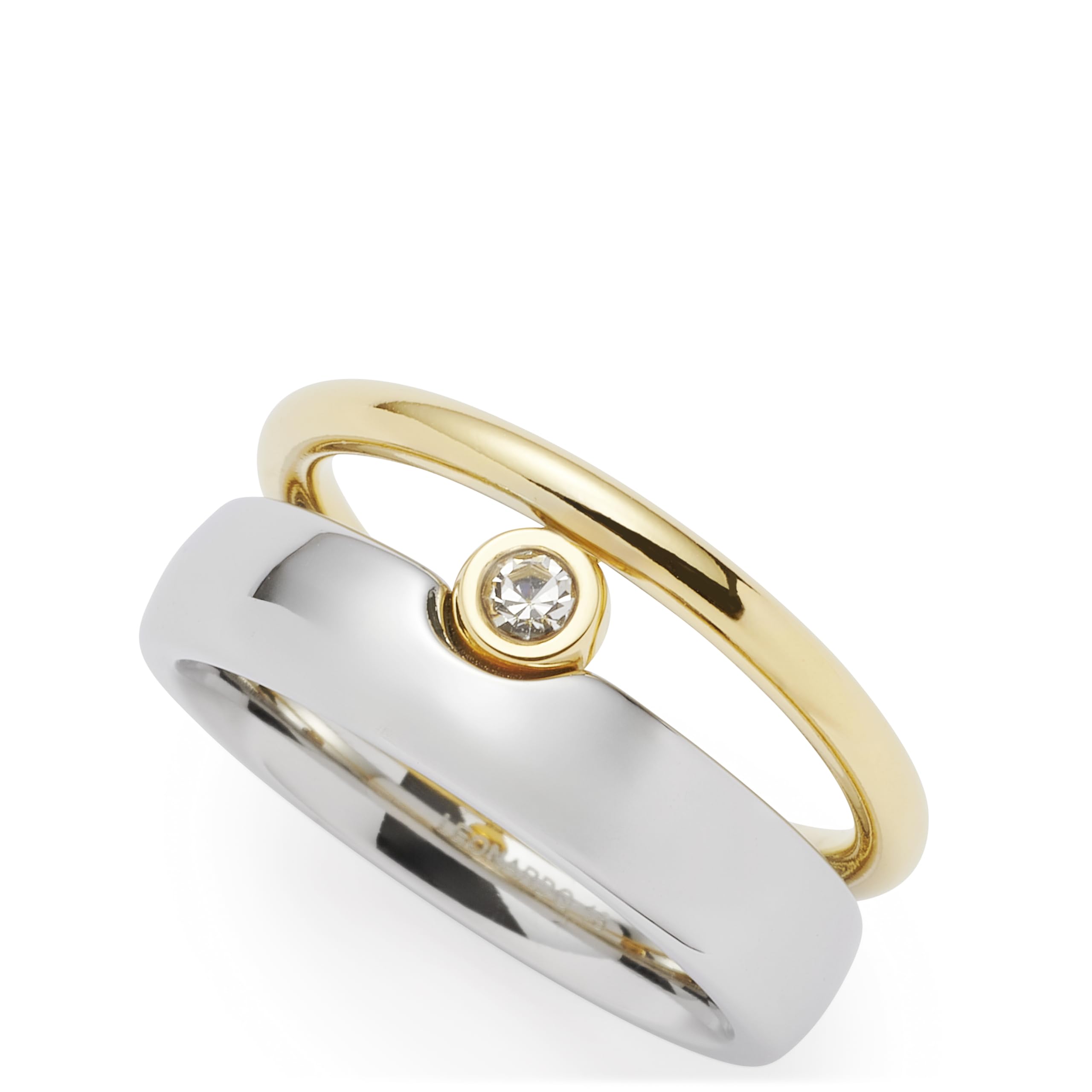 JEWELS BY LEONARDO Ring Claire • Band-Ring aus bicolorfarbenem Edelstahl • Zirkoniastein gehalten von einer goldenen- und silbernen Schiene • Gr. 18 (56) • Schmuck Geschenk für Frauen • 025396