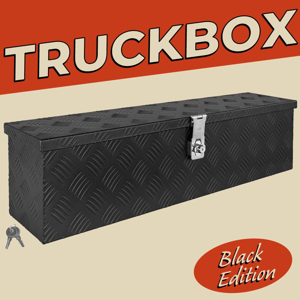 Trucky Caja de Barra de Tiro Negro Caja de Herramientas Caja de Camión Caja de Aluminio Caja de Remolque con Tapa Bloqueable Caja de Transporte D035