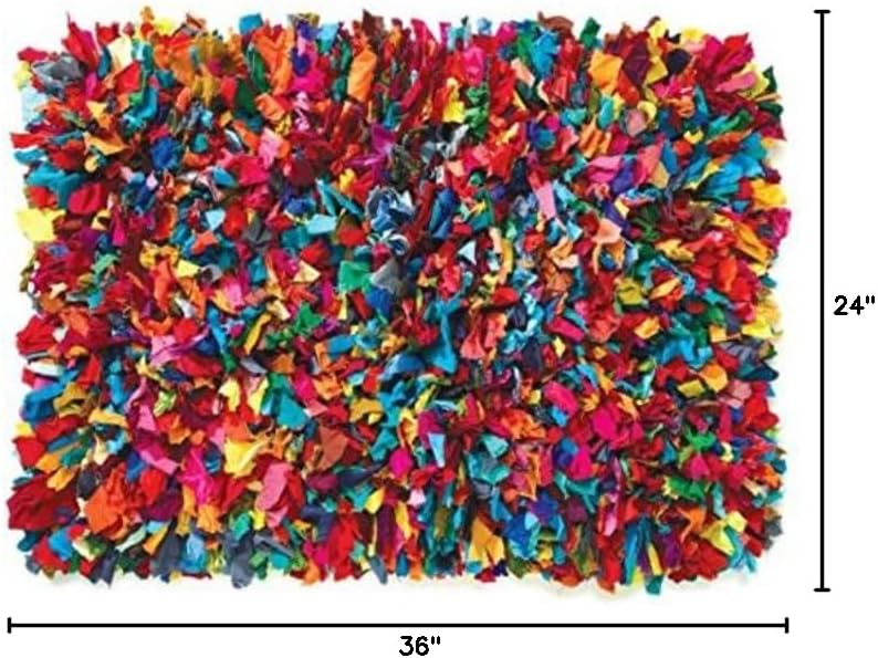 HF by LT Colorful Cotton Fiesta Shag Rug, 24 x 36 inches, Multi-Colored