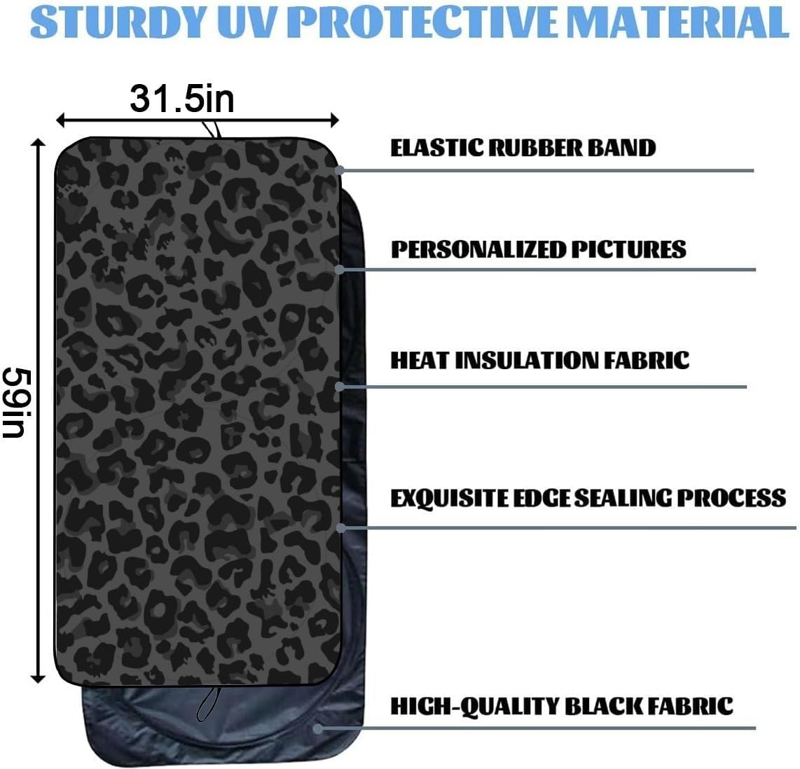 Car Windshield Sunshade Black Leopard, Foldable Front Window Sun Shade, UV Rays & Heat Blocking, Universal Fit for Sedan SUV Truck, 59" x 31.5" Automotive Interior Protector