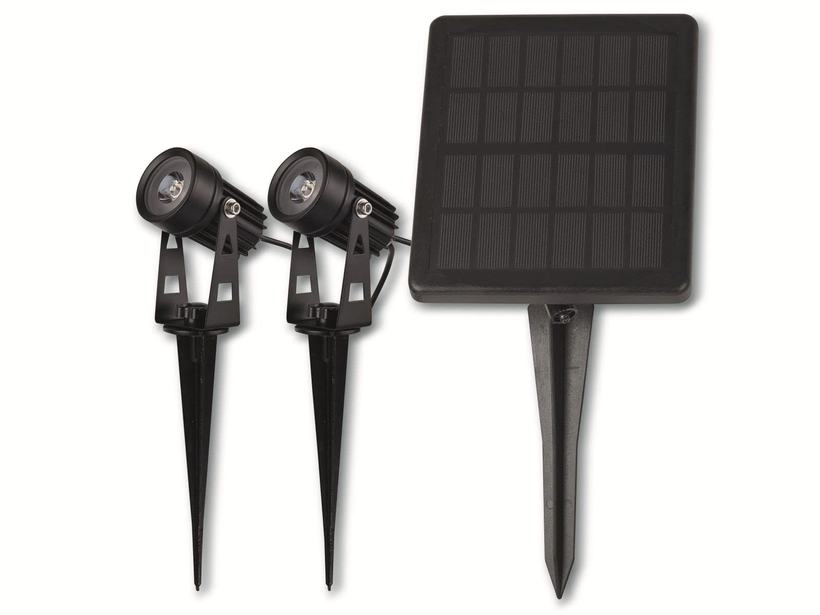 ChiliTec Set di 2 lampade solari da giardino a energia solare con batteria – luci solari con sensore crepuscolare – IP65 faretto da esterno per casa, giardino, stagno, 3000 K, bianco caldo
