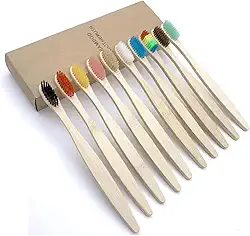 Eco Escovas de Dente Sustentável Bambu Ecológicas - Pacote com 10 Unidades Ótimo Custo-benefício Dental Biodegradável