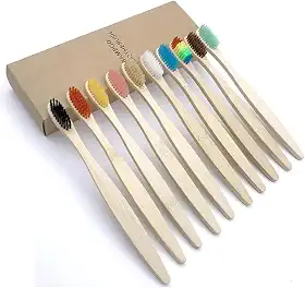 Eco Escovas de Dente Sustentável Bambu Ecológicas - Pacote com 10 Unidades Ótimo Custo-benefício Dental Biodegradável
