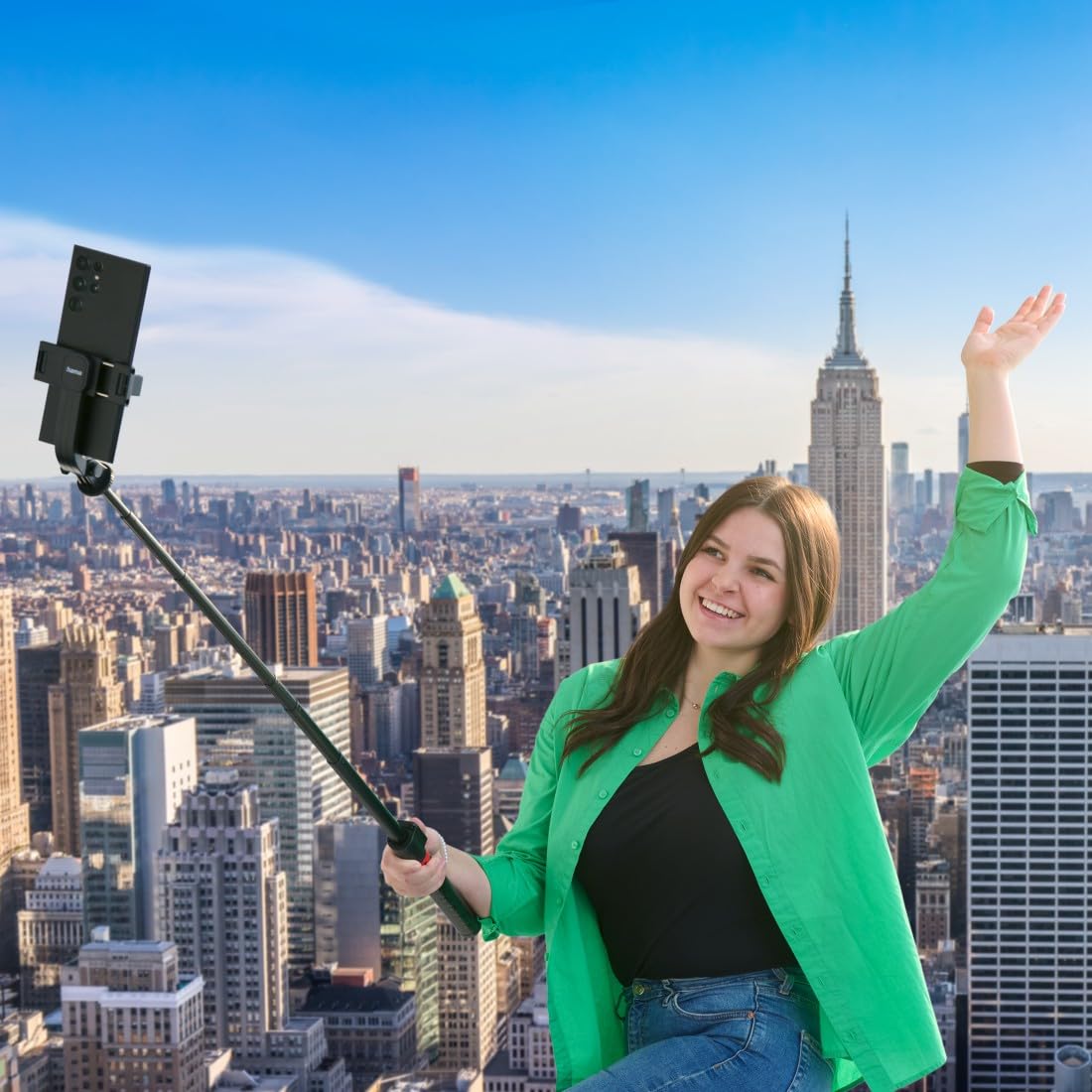 Hama selfkie stick (kij do zdjęć, kompaktowy, statyw, monopod, teleskopowy drążek, maks. 170 cm, Bluetooth) czarny
