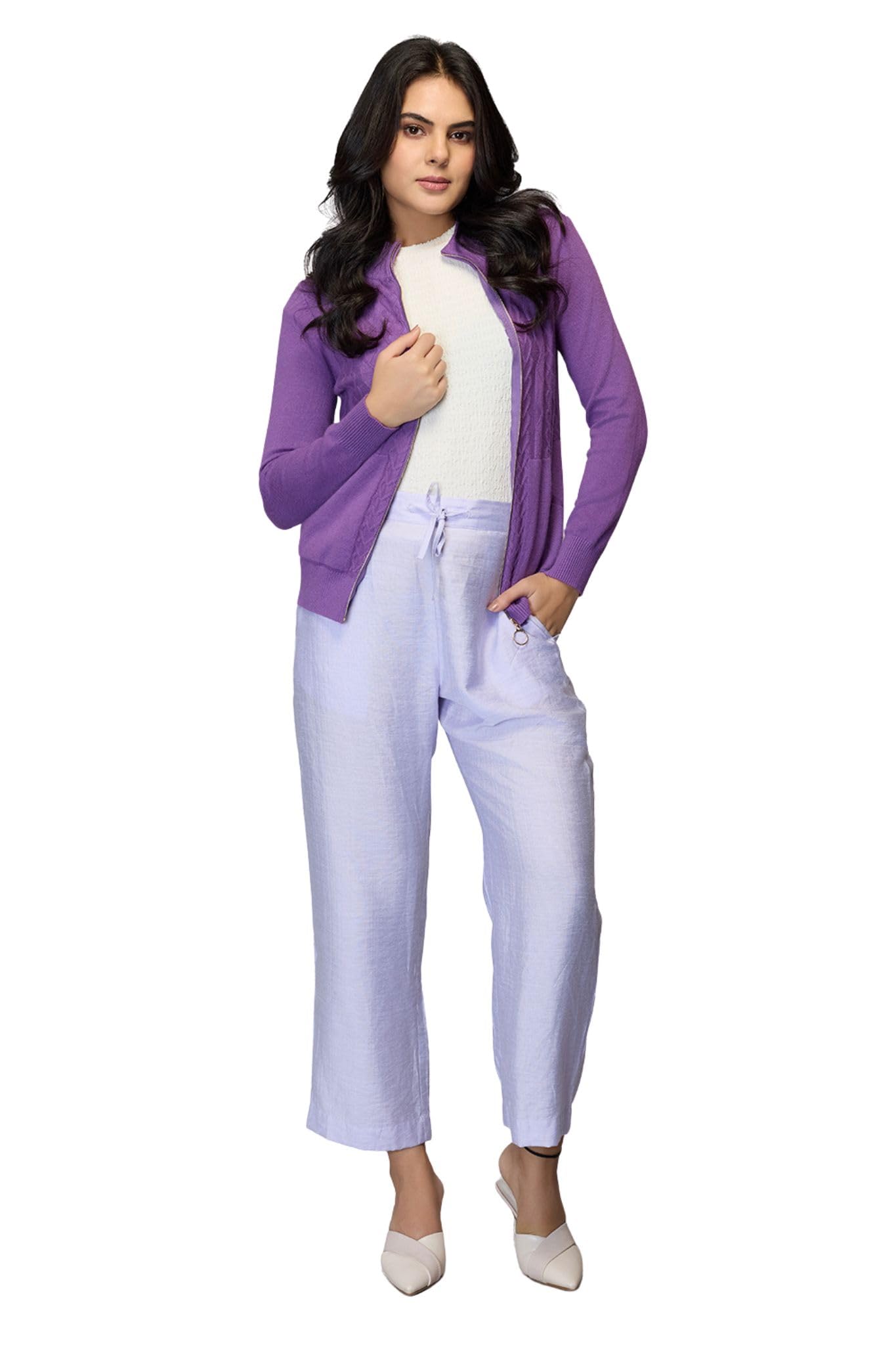 tamiska by narendra kumar Full Sleeves Viscose Blend Cable Knit Zip-Up Sweater for Women with Side Pockets-picture-50