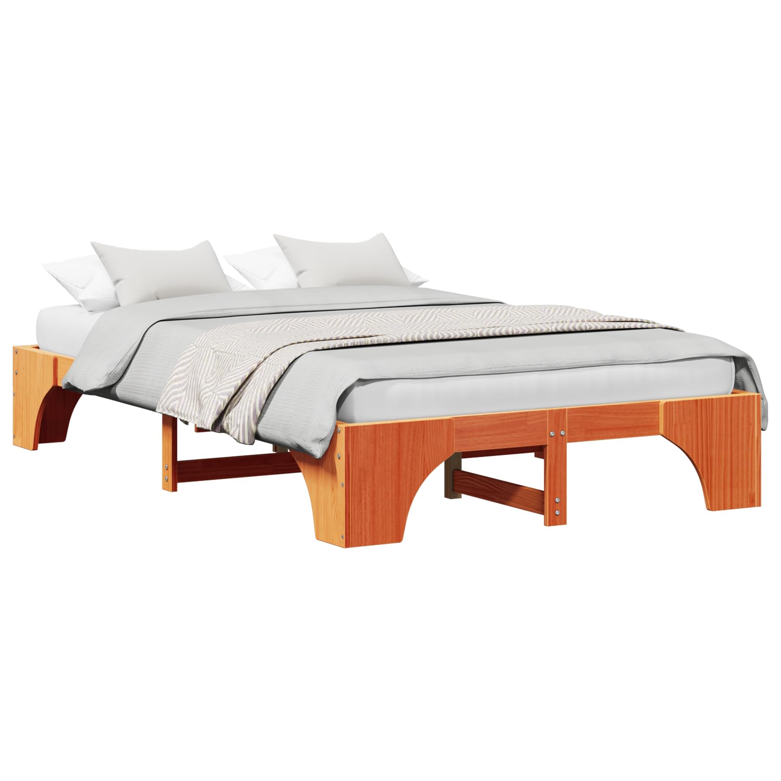 Cama de madera de color marrón cera, madera maciza de 140 x 190 cm, marco de cama de pino duradero, muebles de dormitorio estables