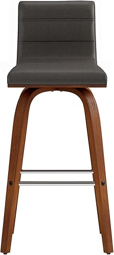 Miniatura 5 de Armen Living Vienna - Taburete giratorio de 26 pulgadas de altura de mostrador de piel sintética gris y madera de nogal Piel sintética