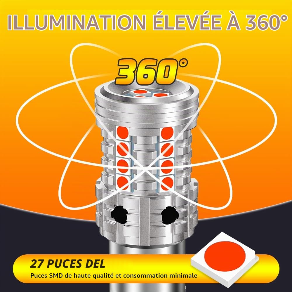 2pcs ampoules LED P21/5 W rouges, ampoule LED pour feu stop 1157 BAY15D 2057 2357 7528 12 V-24 V 27 SMD de remplacement pour feu arrière, feu de jour 300% super lumineux