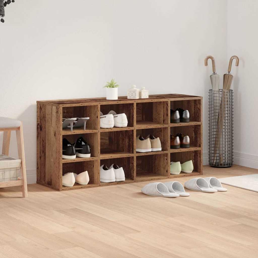 Schuhschrank mit Regal Altholz Holzwerkstoff 103 x 30 x 51 cm Schuhregal platzsparend mit 12 Brett-Regalen Schuhablage für Schuhe Schrank Schuhständer für Flur Innenbereich