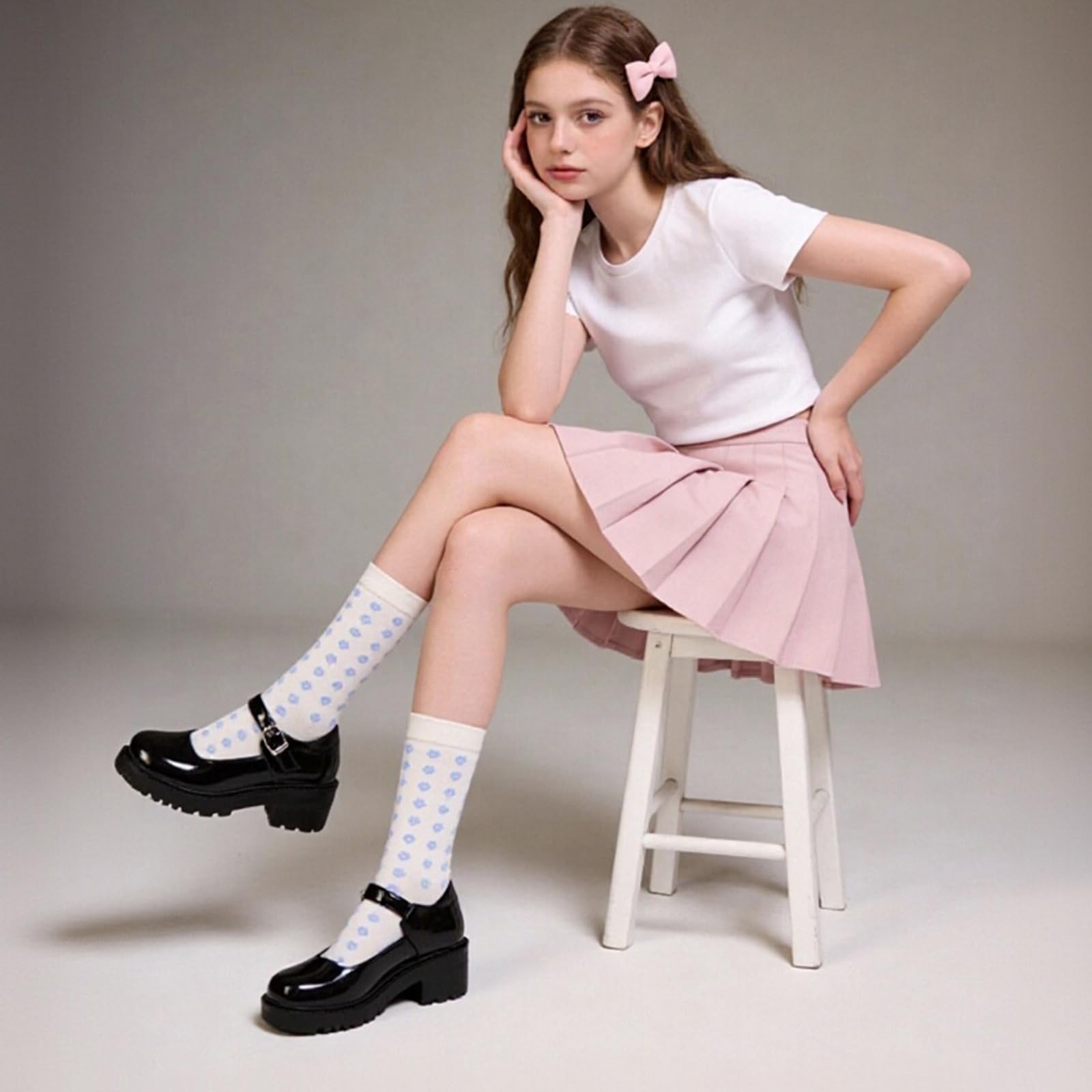 DADAWEN Chaussures Mary Jane Femme Cuir Verni Noir Plateforme Épaisse Talon Lolita École Antidérapantes
