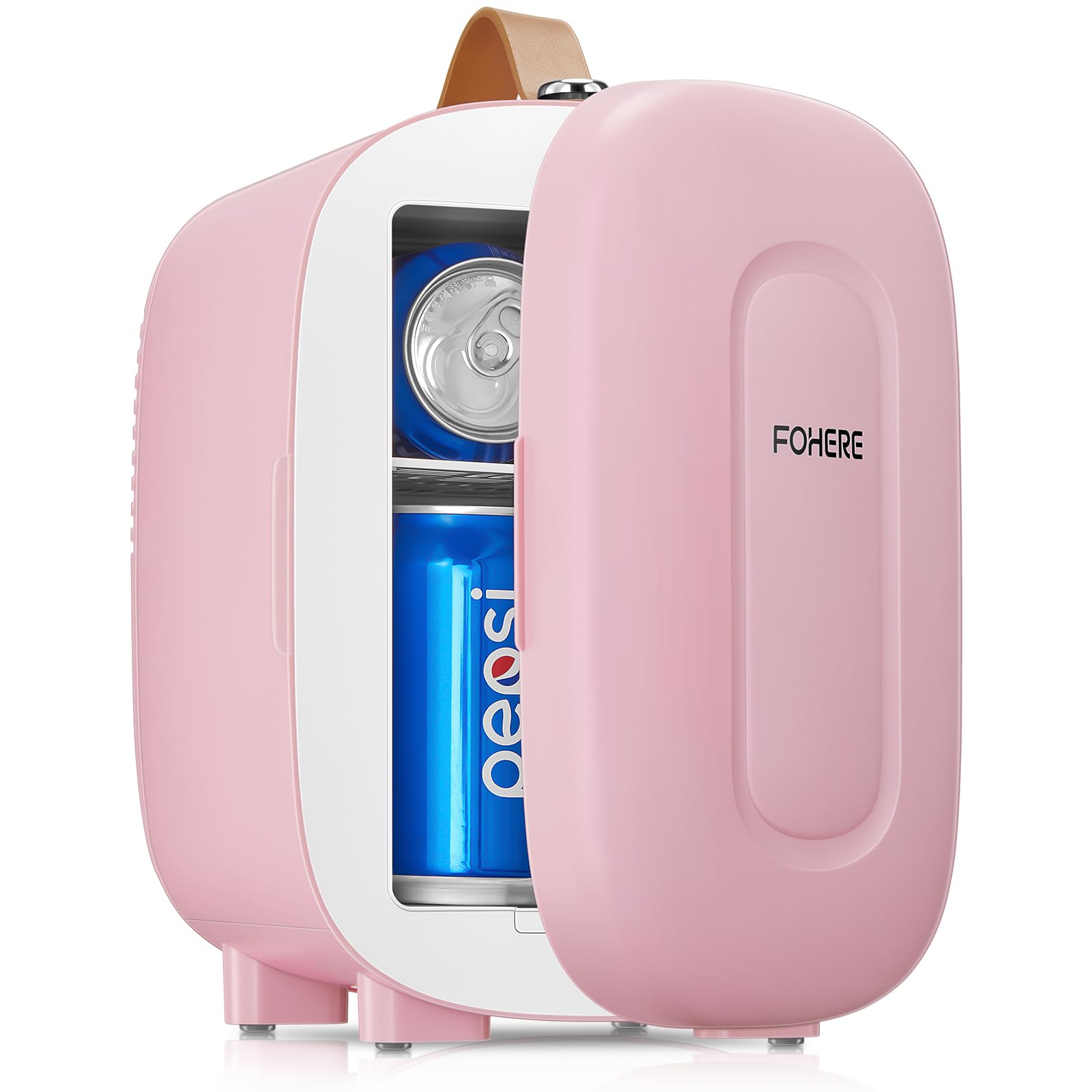 FOHERE Mini Kühlschrank, 5 Liter Mini-Kühlschränke für Kosmetik, Getränke, 220V AC/ 12V DC Netzkabel, Kleiner Kühlschrank für Schlafzimmer, Büro, Wohnheim, Auto (Rosa)