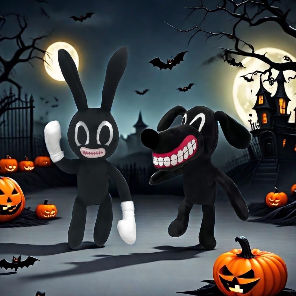 Cartoon Dog Cat Rabbit Plush Toys Halloween Christmas Horror Plush Toy for Home Party Gift Birthday Toy (Rabbit&Dog)