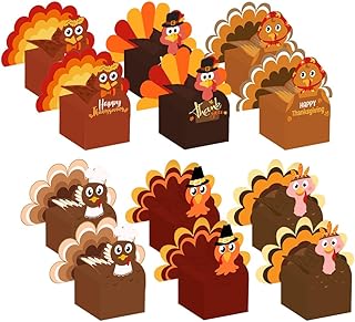 Colodeol 12 Pcs Thanksgiving Gift Boxes, DIY Turkey Sweet Treat Boxes Thankful 3D Turkey Goodies Box Candy Box Sugar Chocolate Gift Boxes for Thanksgiving Party Decoration Supplies Table Centerpiece