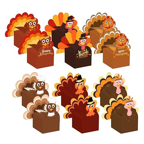 Colodeol 12 Pcs Thanksgiving Gift Boxes, DIY Turkey Sweet Treat
