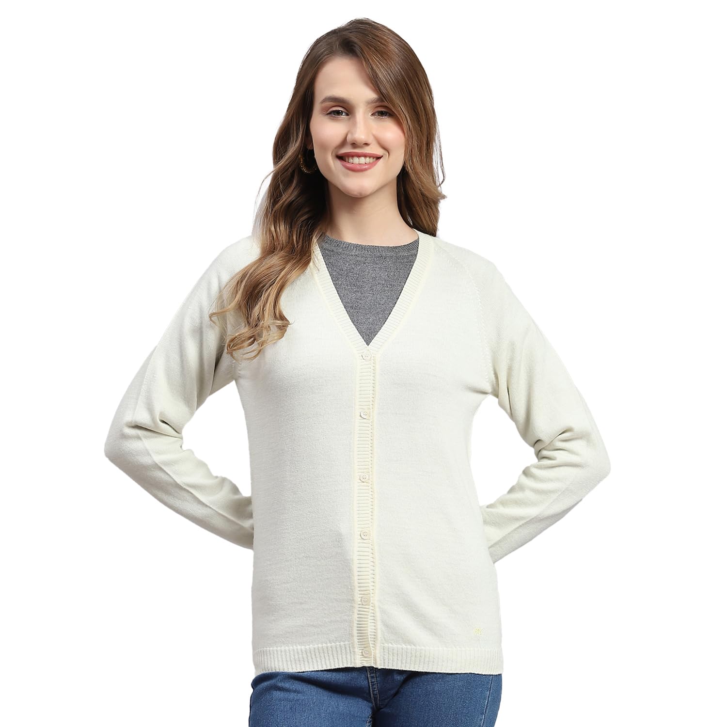Women's Regular Fit Cardigan | Solid Pattern with Button Closure | Full Sleeve V-Neck Cardigan for Women