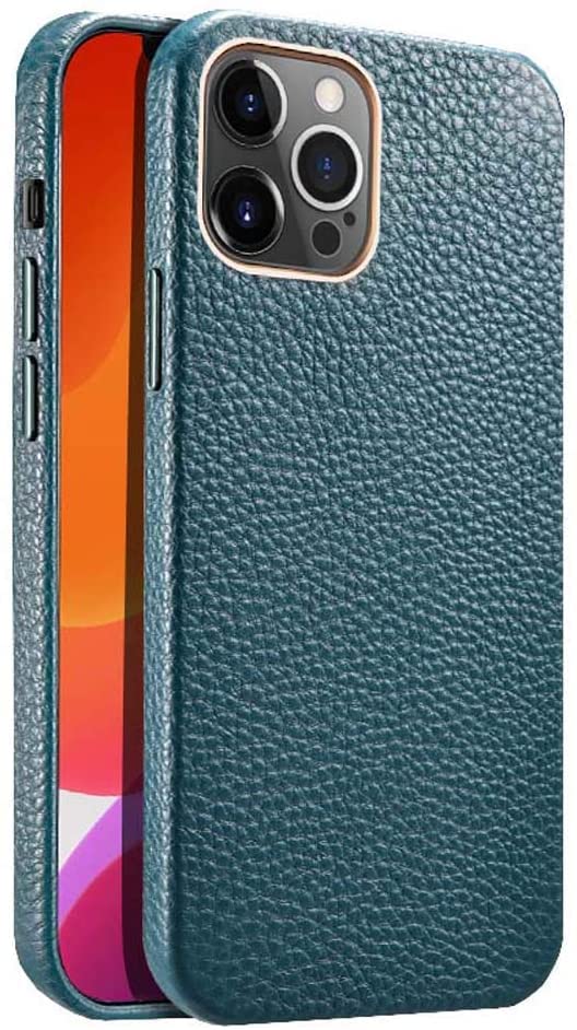 Coque iPhone 12 Pro Max en cuir bleu luxe texture litchi protection premium 6,7 pouces