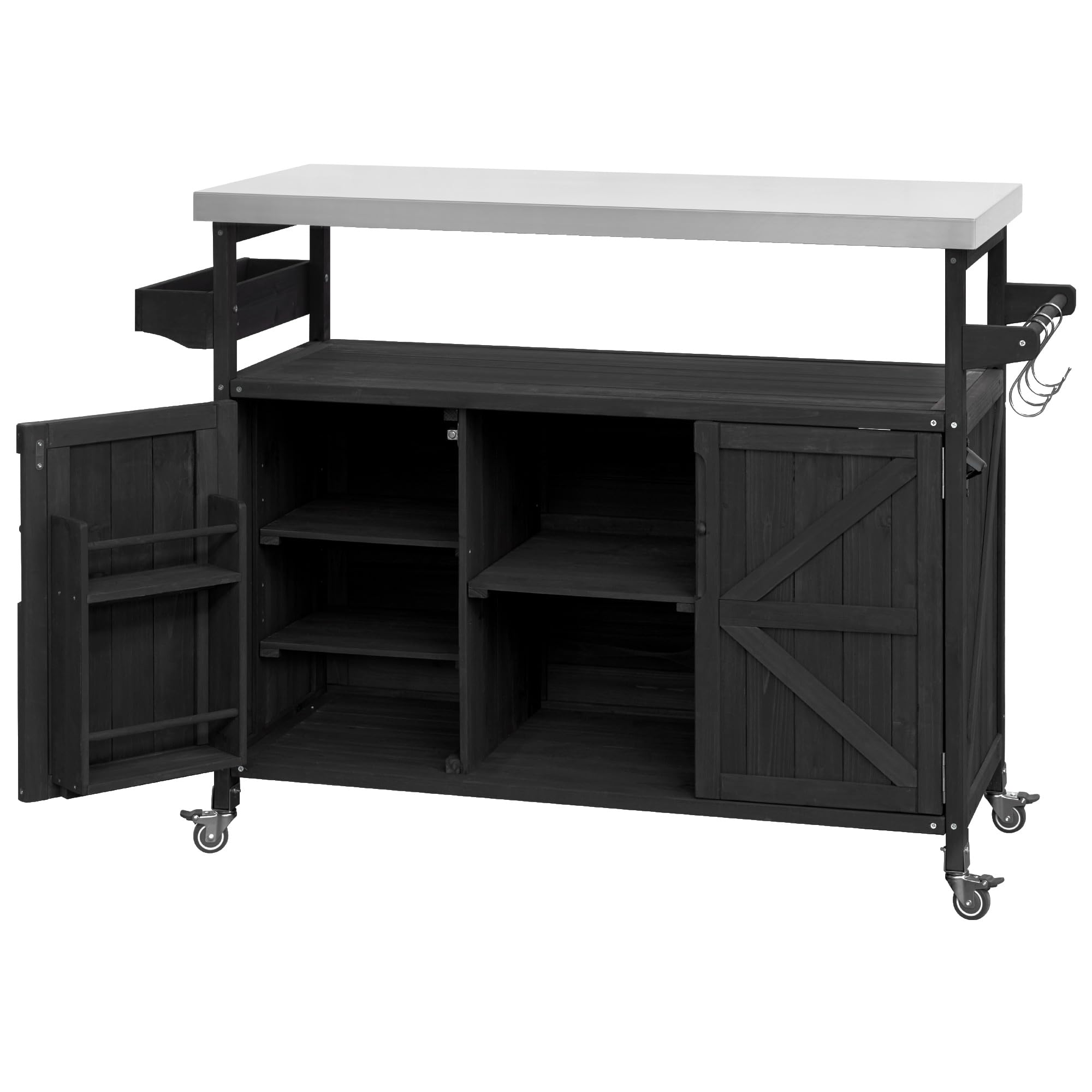 66.5" Outdoor Kitchen Island Grill Cart for Large Big Green Egg & Kamado Joe,Rolling Grill cart with Storage,Stainless Steel Top,Compatible with 21-22 inch Tabletop Grills (Black, 66.5 inch) — view 9