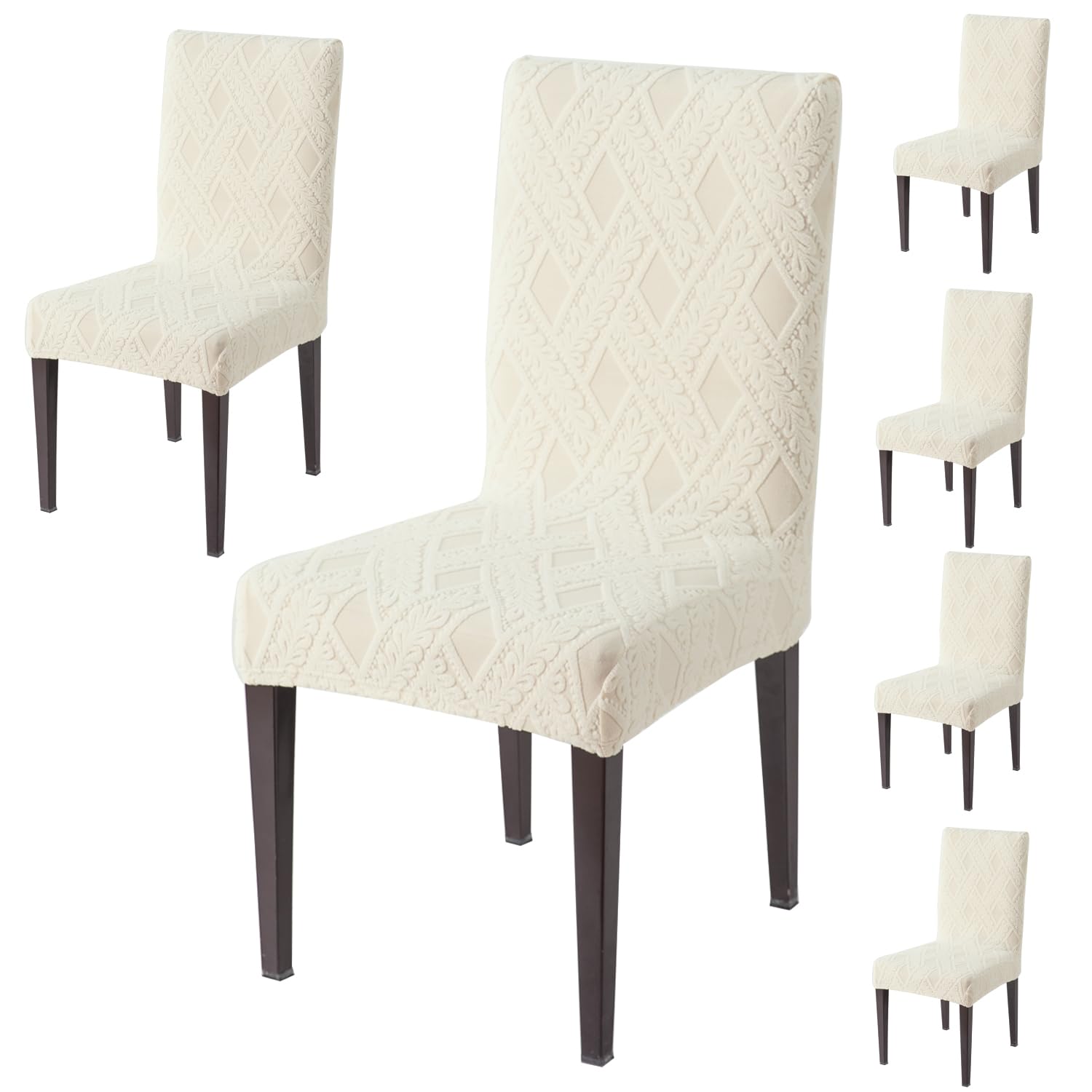 HOKIPO 190 GSM Premium Jacquard Series Chair Covers Set of 6, Cream (AR-4792-D2*6) (B0CBQ48Z6N) Amazon Price History, Amazon Price Tracker