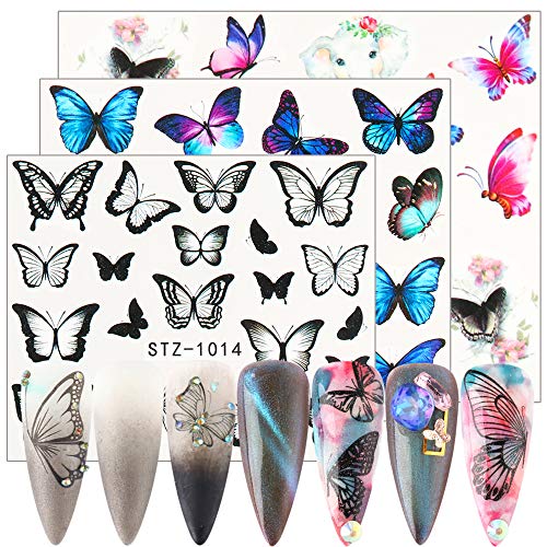 Bonnie-Sam 30 Sheets Water Nail Decals Sticker Colorful Butterfly Set for Fingernail Decor (A Style)