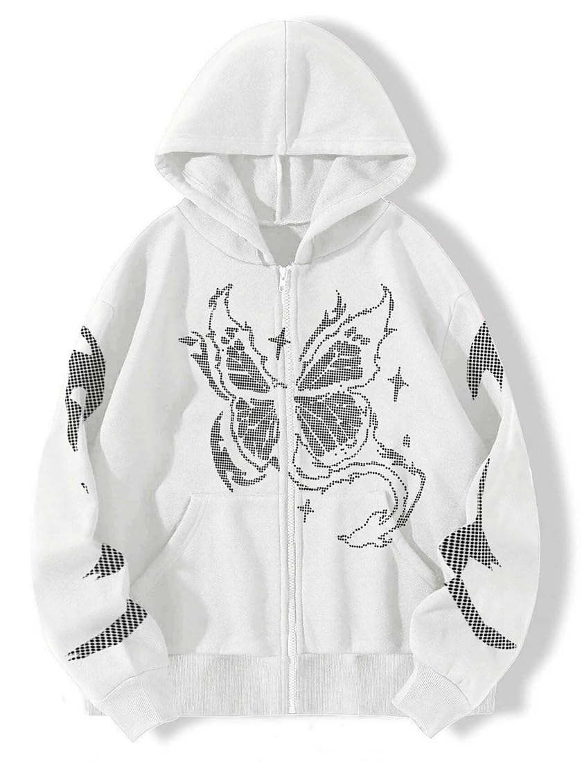 EMILYLEHoodie Unisex Y2k Electronic Butterfly Pixel Picture Graphic Sweatshirt Novelty Gift