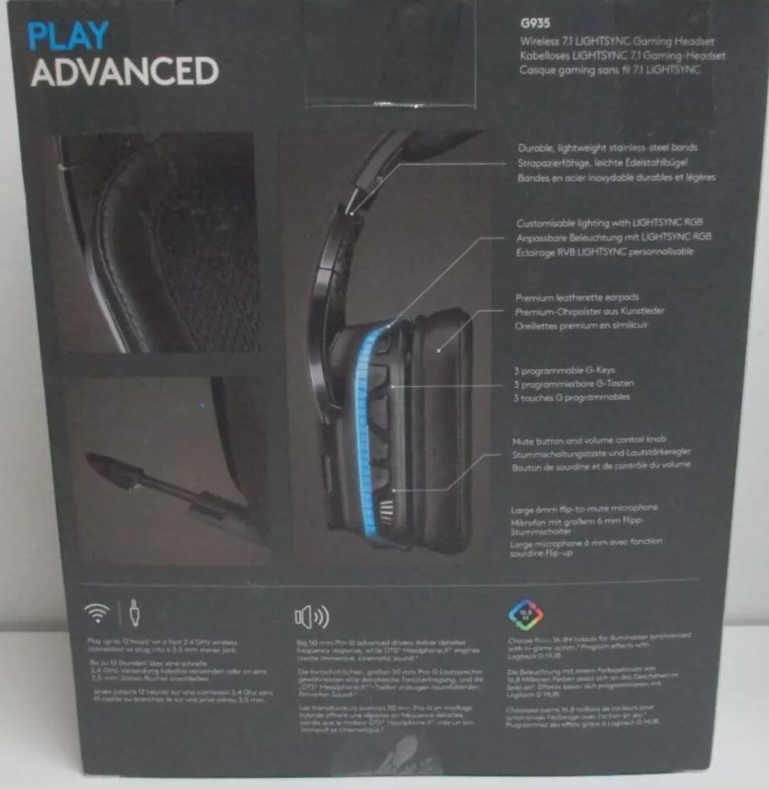 Natur Pur LieferAlles E.C. G935 bezprzewodowy zestaw słuchawkowy do gier z LIGHTSYNC RGB, 7.1 Surround Sound, DTS Headphone: X 2.0, sterownik 50 mm, połączenie bezprzewodowe, PC/Xbox One/PS4/N Switch