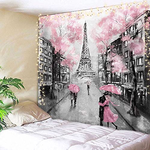 AMBZEK Eiffel Tower Tapestry Paris Backdrop Paris Decor for Bedroom France Themed Party Decorations 59Hx78W Inch Oil Painting Pink Wall Art for Girls Bedroom Paris Wall Hanging Living Room Dorm Fabric