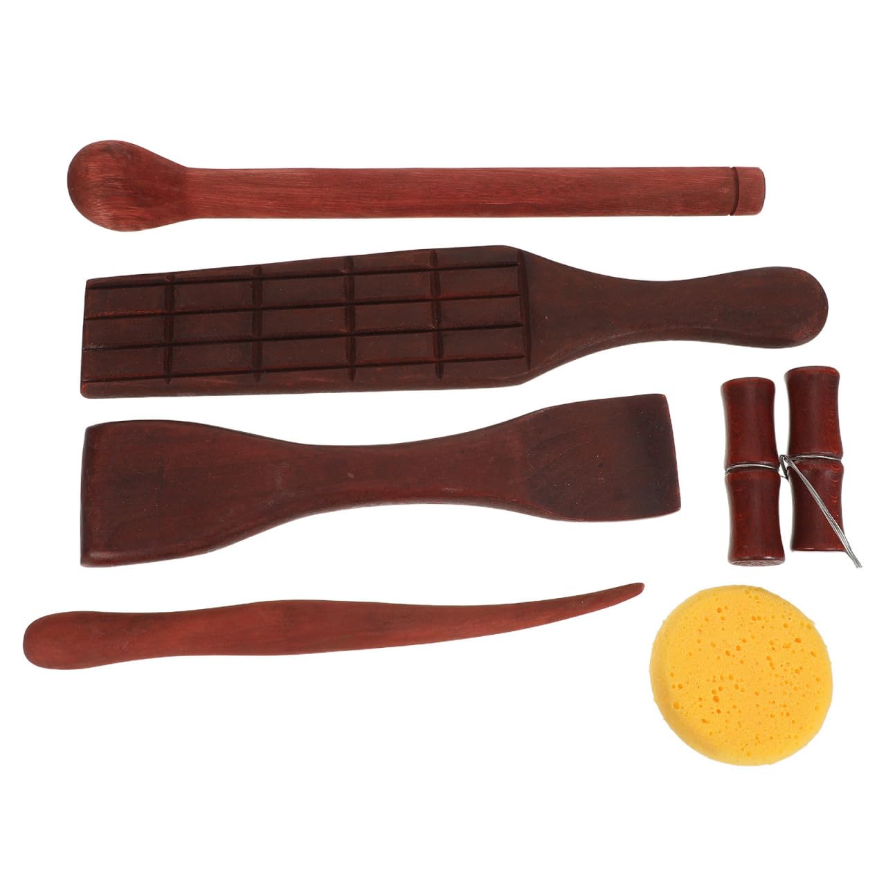Kit outils de poterie en bois et argile - 6 pièces fil d'acier et éponge