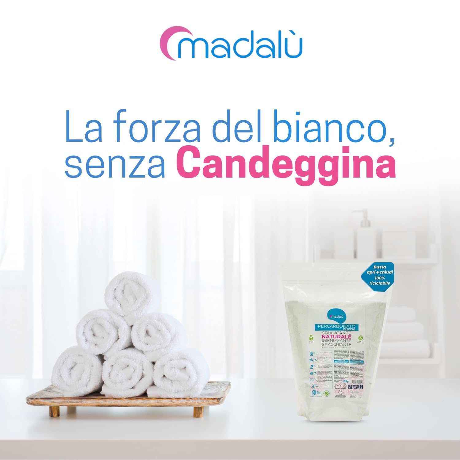 Percarbonato di Sodio per Bucato Puro (4,5 Kg, 770 Lavaggi) Smacchiatore Bucato Azione Sbiancante Igienizzante Naturale, Antimuffa, Professionale Busta Richiudibile - IN OMAGGIO 50gr di Acido Citrico