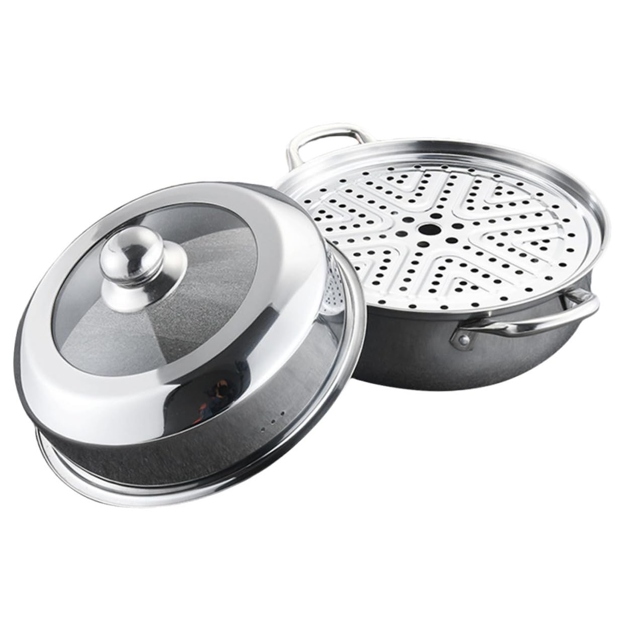 Cabilock Vaporiera in Acciaio Inox per Cottura Vapore Pentola Coperchio per Uso Domestico Compatibile Fornelli Gas e Elettrici Multifunzionale per Cibi Caldi Zuppe e Casseruole