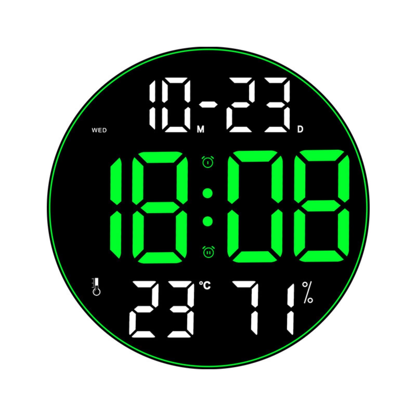 Reloj de Pared Digital LED Reloj Pantalla Calendario Higrómetro con Números de Alto Contraste y Estilo Moderno Sobrio en Cuerpo Plástico Adecuado para, Verde