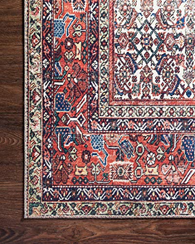 Loloi Layla Collection LAY-12 Ivory/Brick 5'-0" x 7'-6" .13" Thick Area Rug, Soft, Durable, Vintage Inspired, Distressed, Low Pile, Non-Shedding, Easy Clean, Printed, Living Room Rug