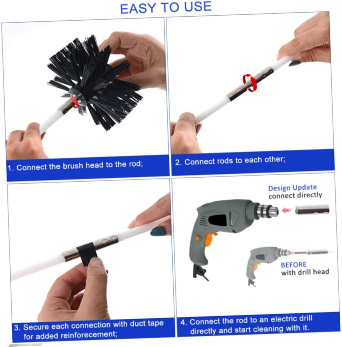 Dryer Vent Cleaning Brush and Chimney Brush Set 610mm Flexible Rods with Lint Remover for Dryer Duct, Fireplace, and Stove Pipe Interior Cleaning
