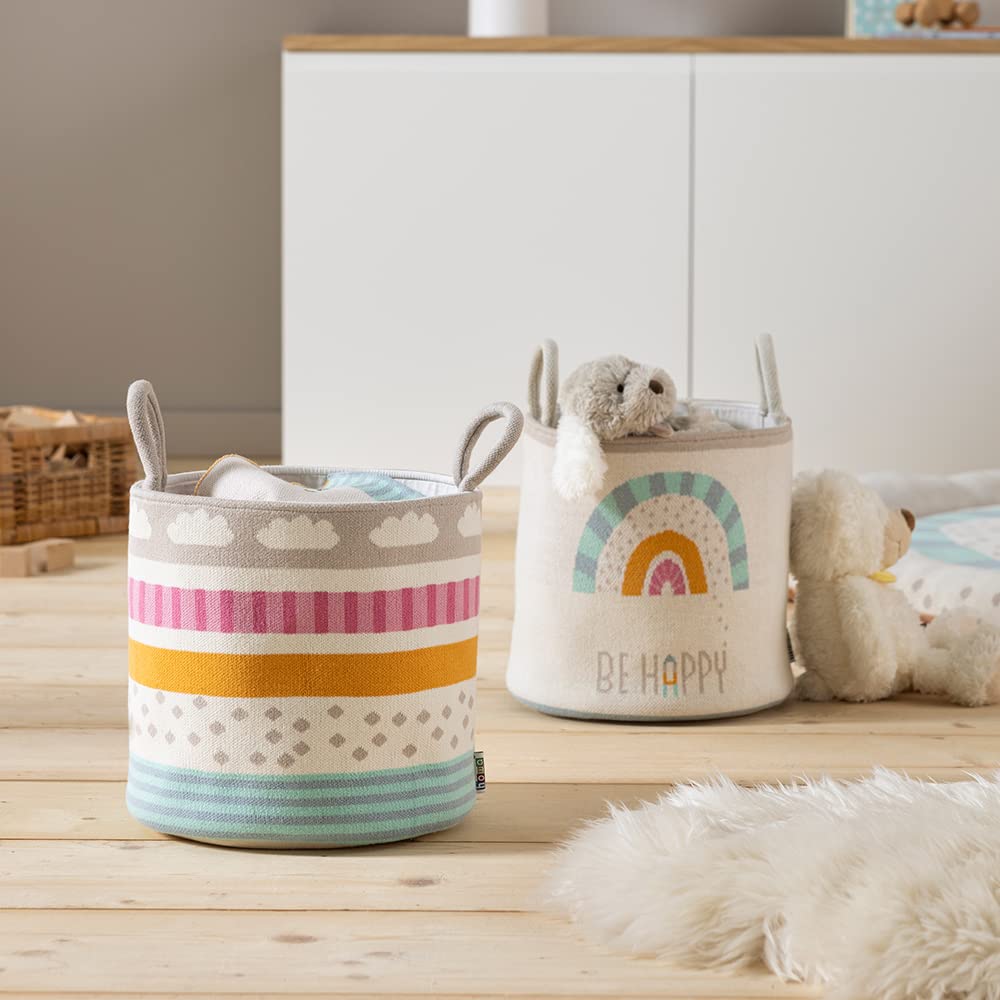 howa Spielzeugkorb „be happy“ Kinder Aufbewahrungskorb Kinderzimmer Spielzeugaufbewahrung Ø 26 cm, H-28 cm 8905