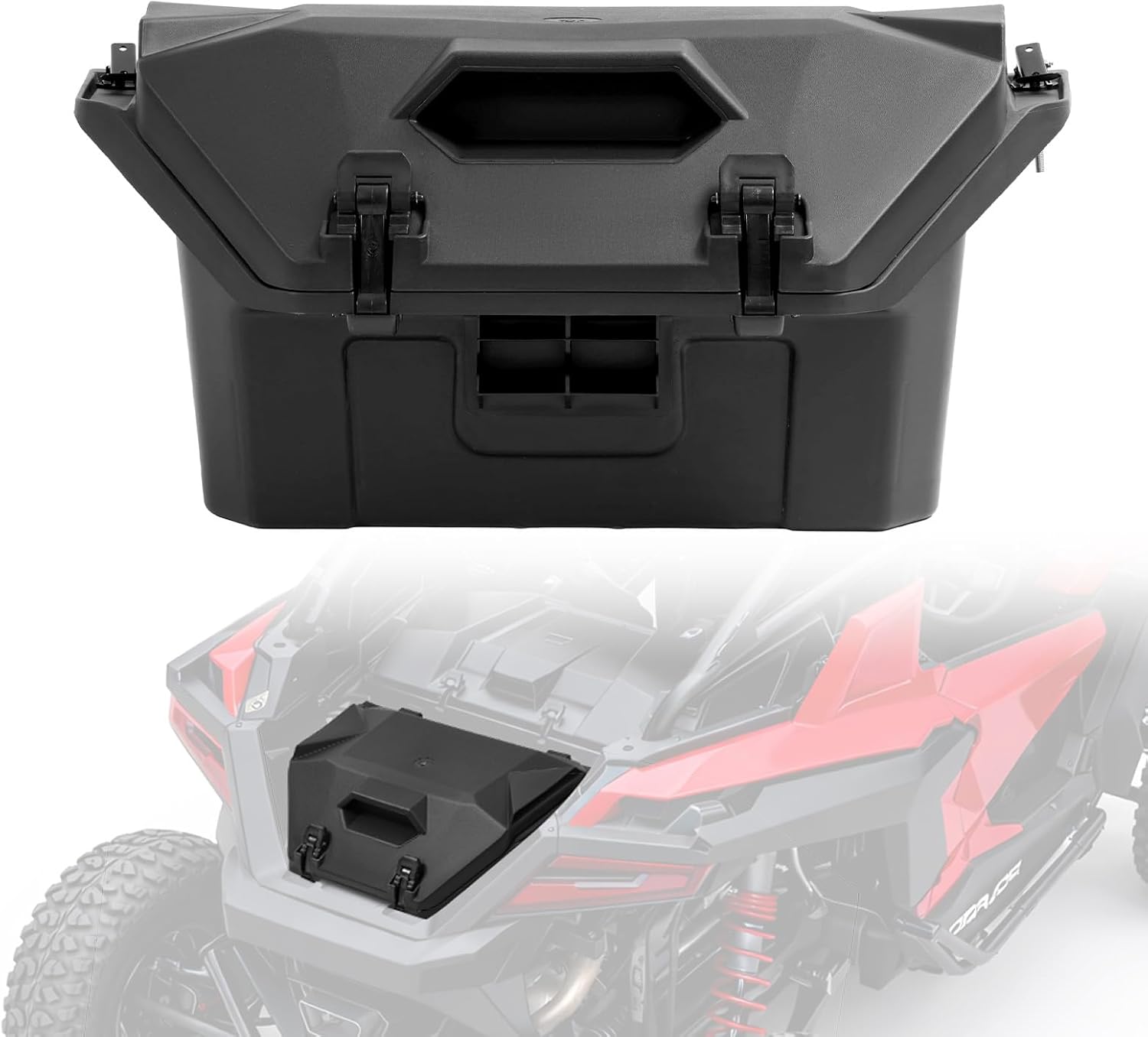 ALMULOO 42 QT/40 L Rear Cargo Storage Box Compatible with 2020-2025 Polaris RZR Turbo R PRO XP Pro S Models Plastic Rubber Black Replacement for 2883752