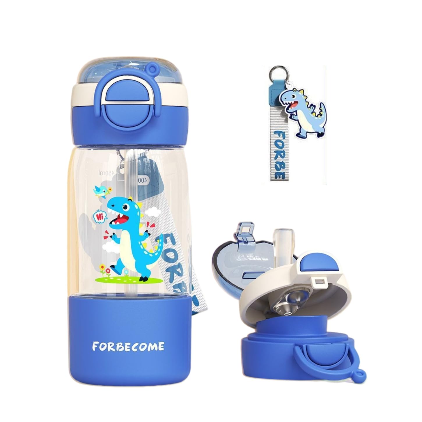 MIFKLMV Kids Water Bottles With Straw, 580ml Drinks Bottle with Carry Handle, 100% Leakproof Children's Bottle, Bottom Detachable, Fliptop Lock, BPA free Sport Bottle for Girls Boys (Blue - Dinosaur)